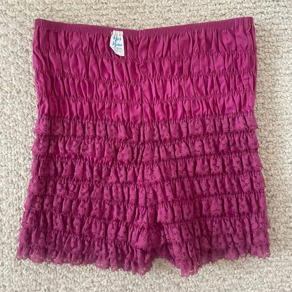 Vintage Malco Modes Ruffle Bloomers Fuchsia Lace Pettipants - Sz Large - Picture 2 of 9